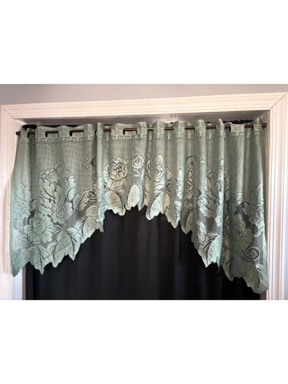 National Curtain 60x24in Lace Valance Sheer Floral Scalloped Edge Green